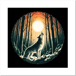 Low Poly Howling Wolf Posters and Art